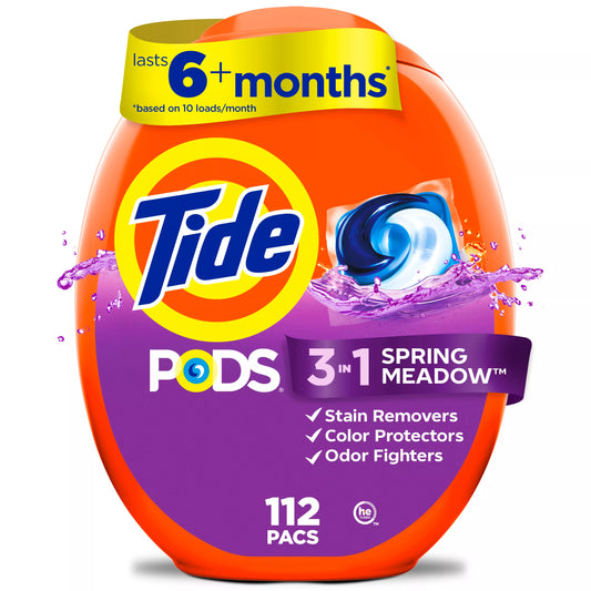 Tide Fabric care PODS Laundry Detergent Soap Pacs Spring Meadow Scent 112 ct.