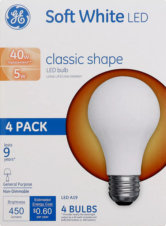 GE Light Bulbs, LED, Soft White, 5 Watts, 4 Pack 4 each