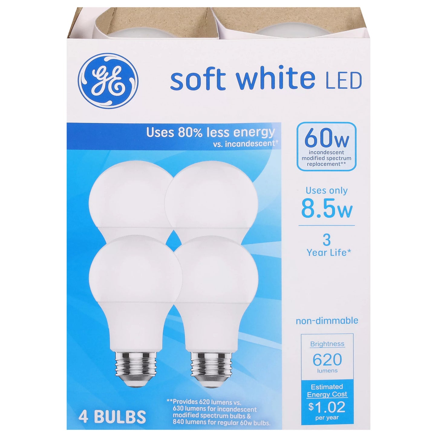 GE Light Bulbs, LED, Soft White, 60 Watts 4 each