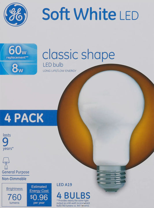 GE Light Bulbs, LED, Classic Shape, Soft White, 8 Watts, 4 Pack 4 each