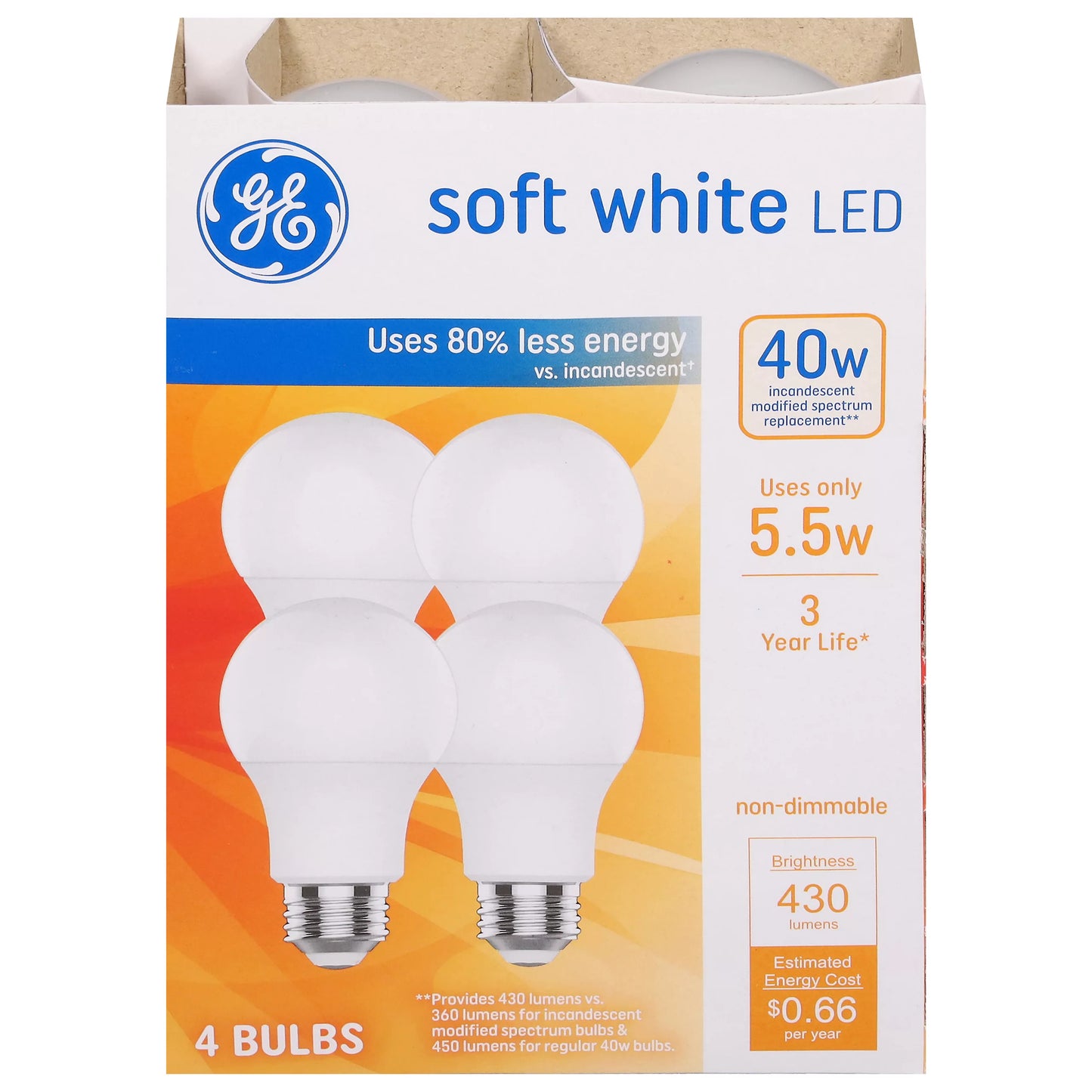 GE Light Bulbs, LED, Soft White, 40 Watts 4 each