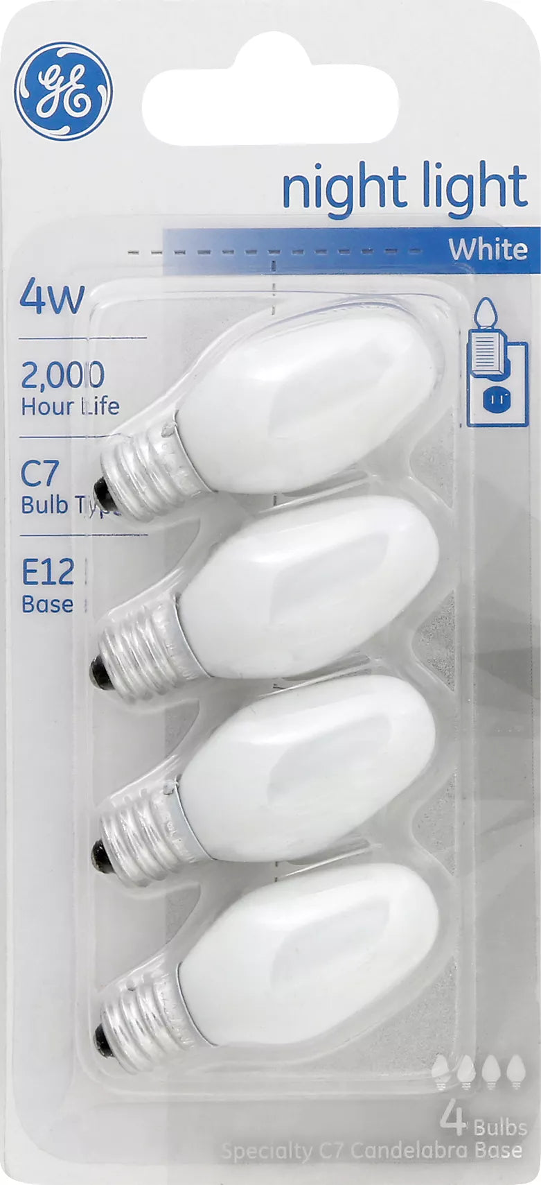 GE Light Bulbs, Night Light, White, 4 Watts 4 each
