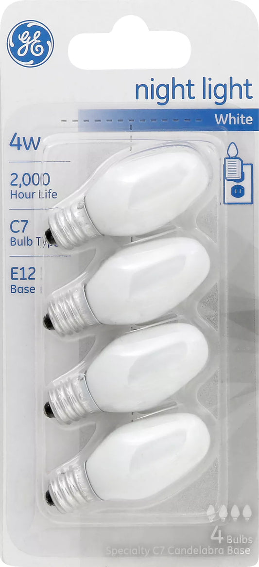 GE Light Bulbs, Night Light, White, 4 Watts 4 each