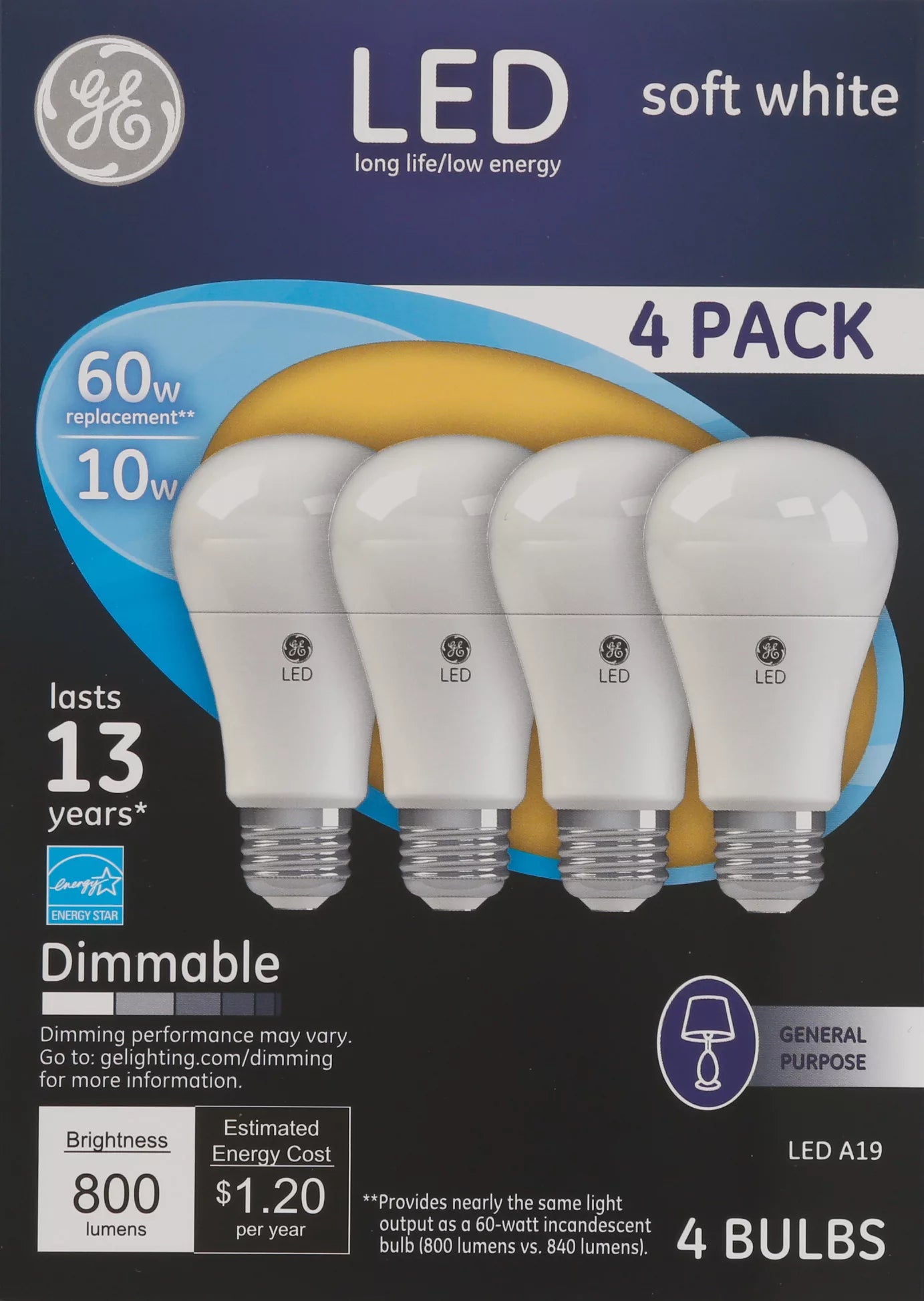 GE Light Bulbs, LED, Soft White, 10 Watts, 4 Pack 4 each