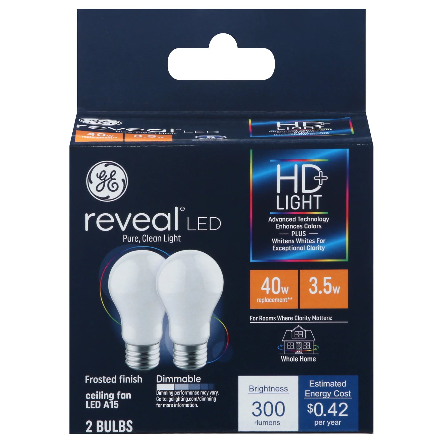 GE Reveal Light Bulbs, LED, HD+, 3.5 Watts 2 each
