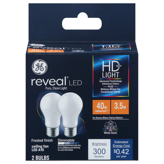 GE Reveal Light Bulbs, LED, HD+, 3.5 Watts 2 each