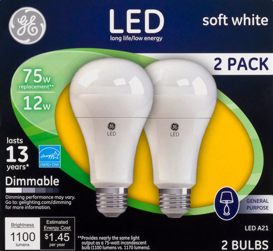 GE Light Bulbs, LED, Soft White, 12 Watts, 2 Pack 2 each