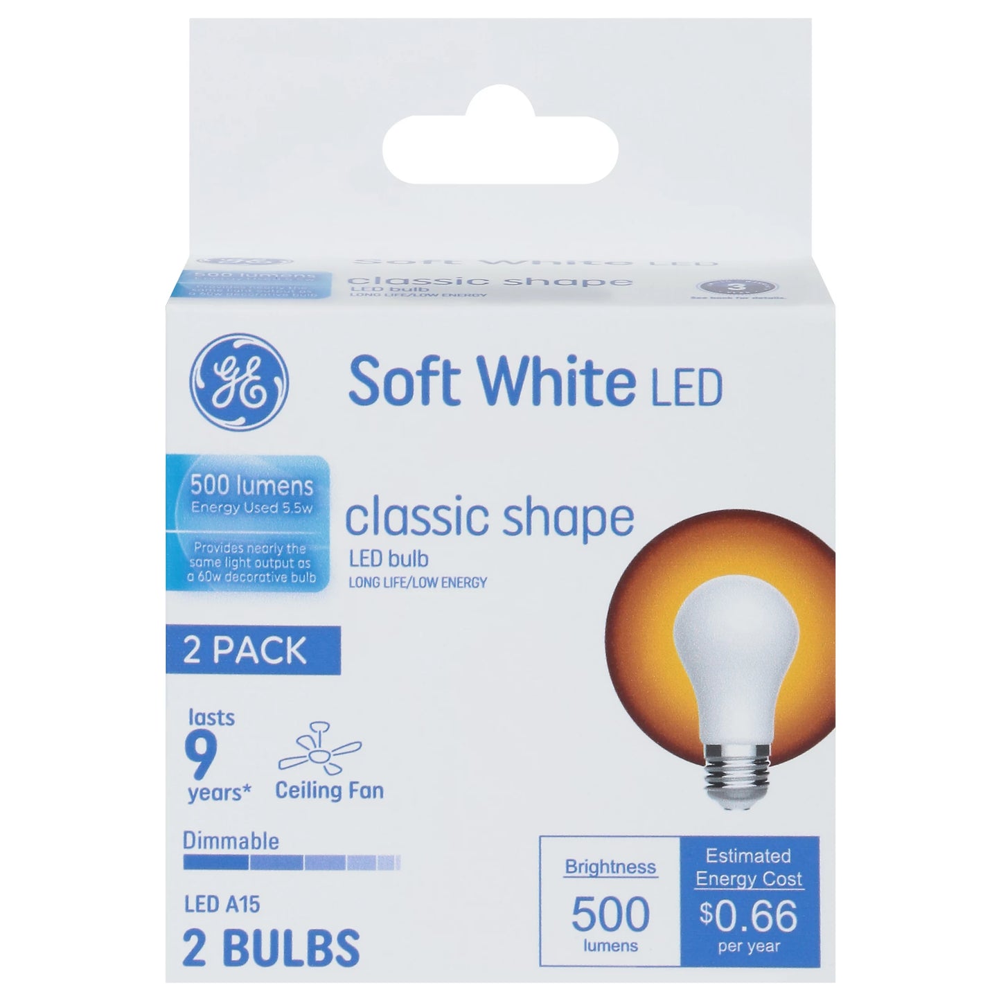 GE Light Bulbs, LED A15, Classic Shape, Soft White, 5.5 Watts, 2 Pack 2 each