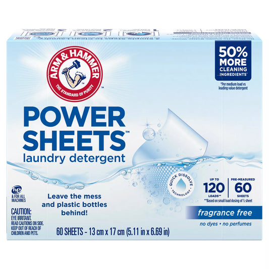 Arm & Hammer Power Sheets Fragrance Free Laundry Detergent 60 ct.
