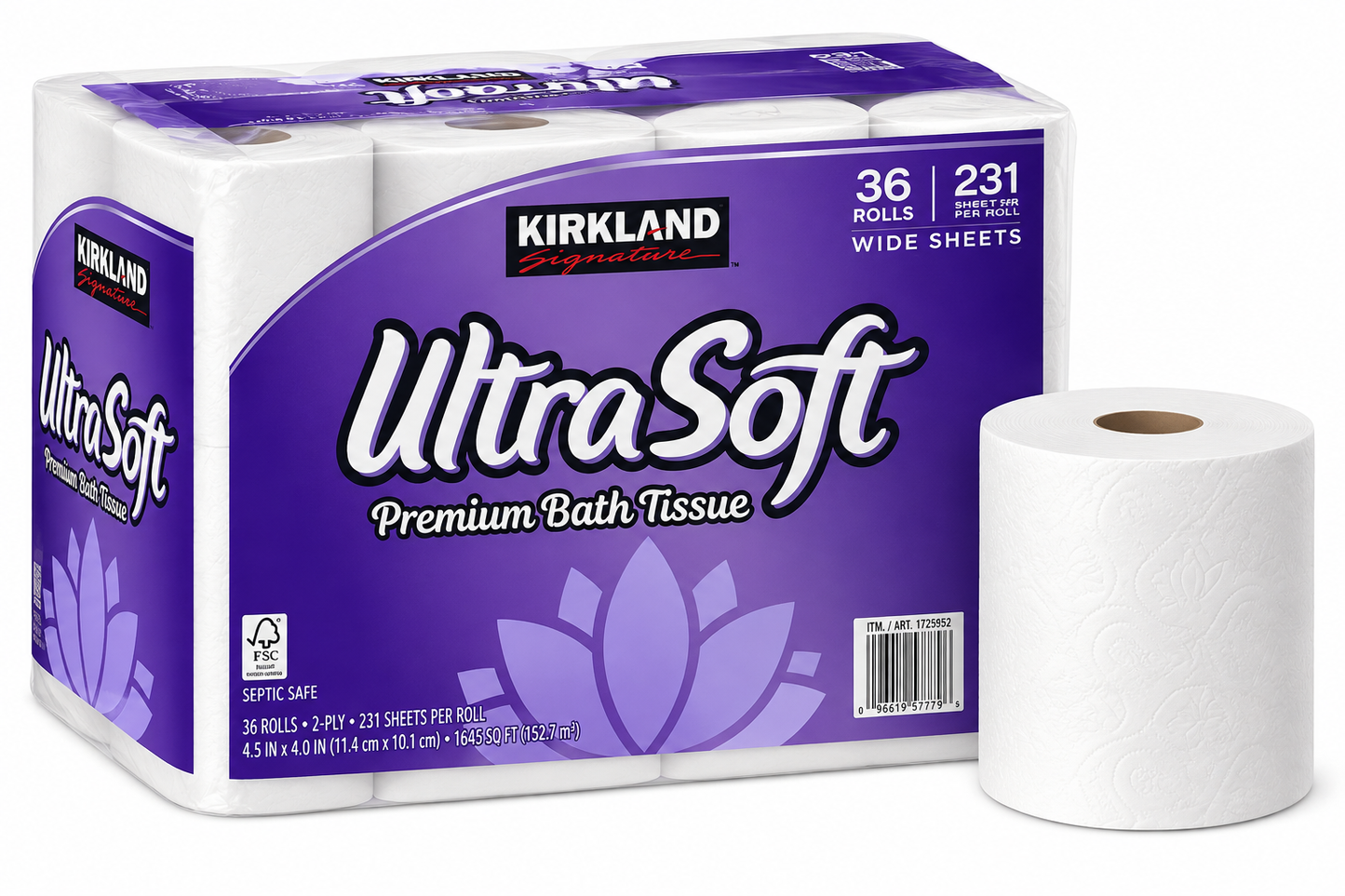 Kirkland Signature Ultra Soft Bath Tissue, 2-Ply, 231 Sheets, 36 Rolls