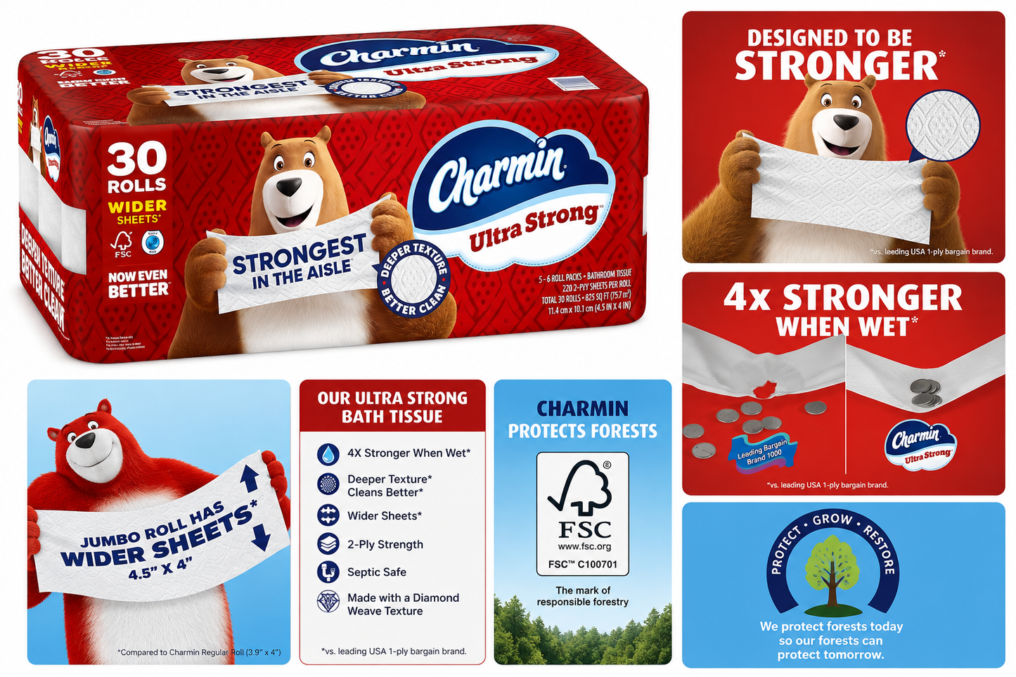 Charmin Ultra Strong Bath Tissue, 2-Ply, 220 Sheets, 30 Rolls