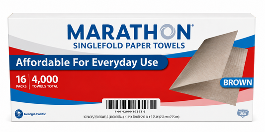 Marathon Paper Towel, Brown, Singlefold, 1-Ply, 250-count, 16-pack