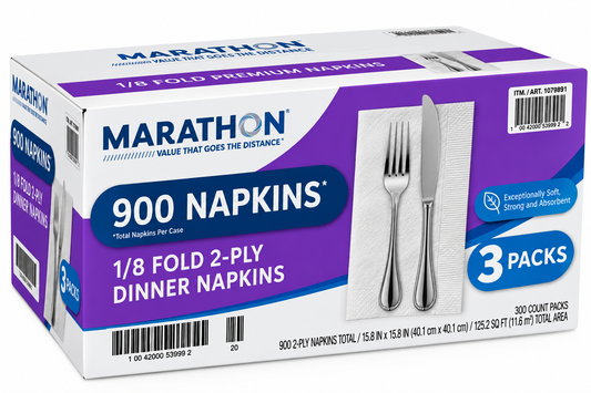 Marathon Dinner Napkin, 1/8 Fold, 2-Ply, 300-count, 3-pack