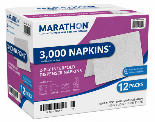 Marathon Interfold Dispenser Napkins, 2-ply, 250-count, 12-packs