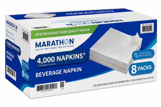 Marathon Beverage Napkin, 1-Ply, 500-count, 8-pack