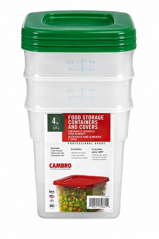 Cambro Square 4-Quart Food Storage Container with Lid, 3-Count