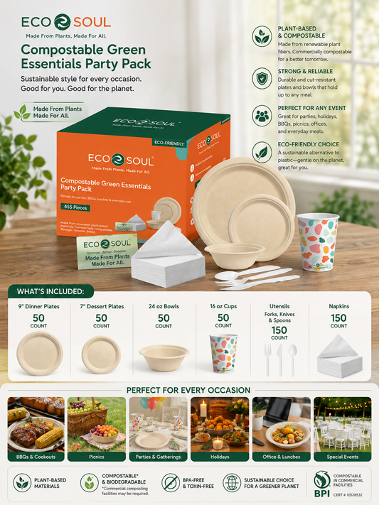 EcoSoul Compostable Green Essentials Party Pack, 455-count