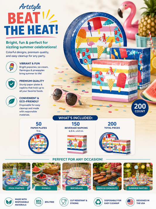 Artstyle Beat the Heat Paper Plate and Napkin Bundle, 200-Count