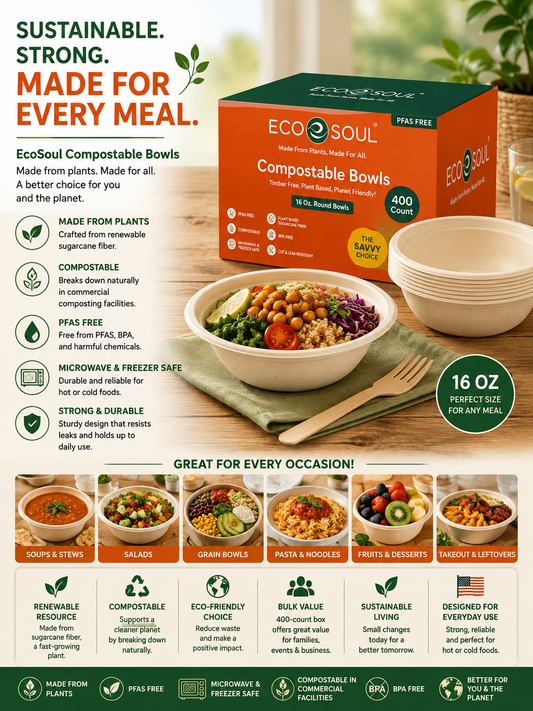 EcoSoul Compostable 16 oz Bowls, 400-count