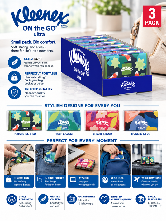 Kleenex Ultra Slim Wallet Facial Tissue, 3-Ply, 10-Count, 36-Pack