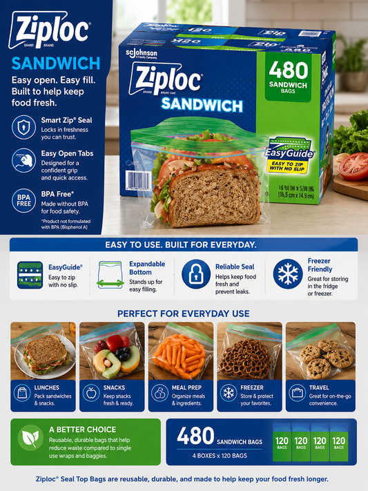 Ziploc Seal Top Bag, Sandwich, 480-Count