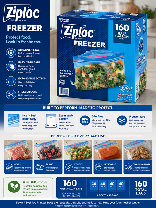 Ziploc Seal Top Freezer Bag, Half Gallon, 160-Count
