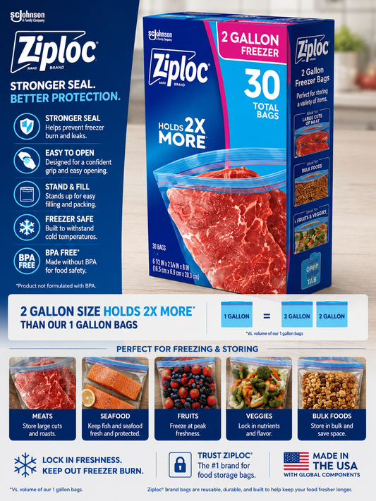 Ziploc Seal Top Freezer Bag, 2-Gallon, 10-Count, 3-Pack