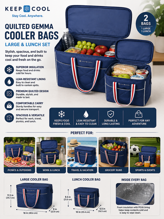 KeepCool Quilted Gemma Cooler Bags, Large and Lunch Set