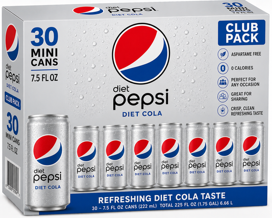 Diet Pepsi Diet Cola Mini Cans Club Pack (30 ct, 7.5 oz)