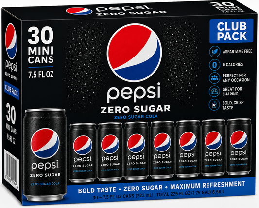 Pepsi Zero Sugar Zero Sugar Cola Mini Cans Club Pack (30 ct, 7.5 oz)