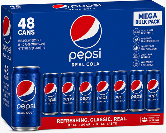 Pepsi Real Cola Mega Bulk Pack (48 ct, 12 oz)