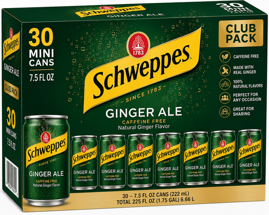 Schweppes Ginger Ale Mini Cans Club Pack (30 ct, 7.5 oz)