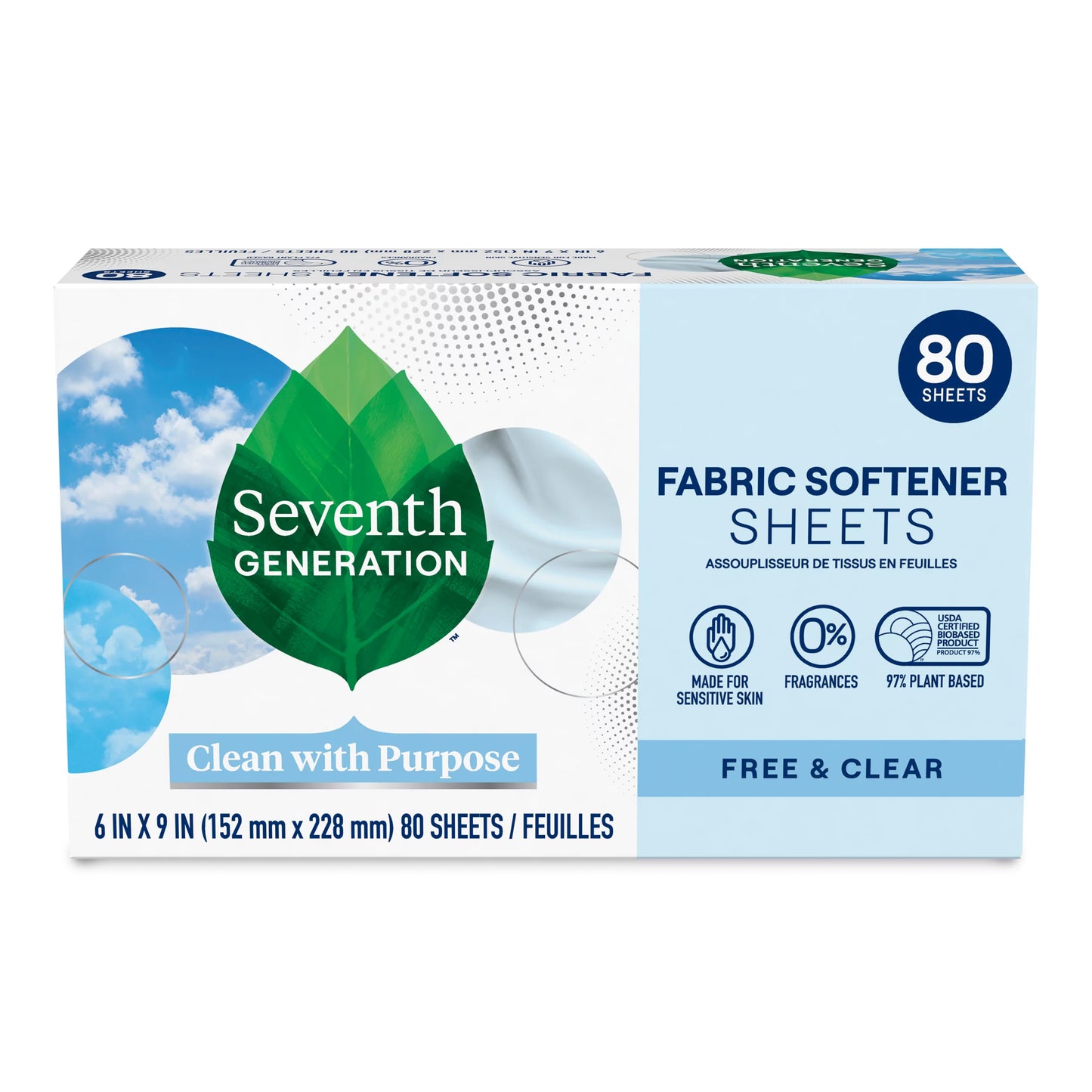 Seventh Generation Free & Clear Dryer Sheets 80 ct.