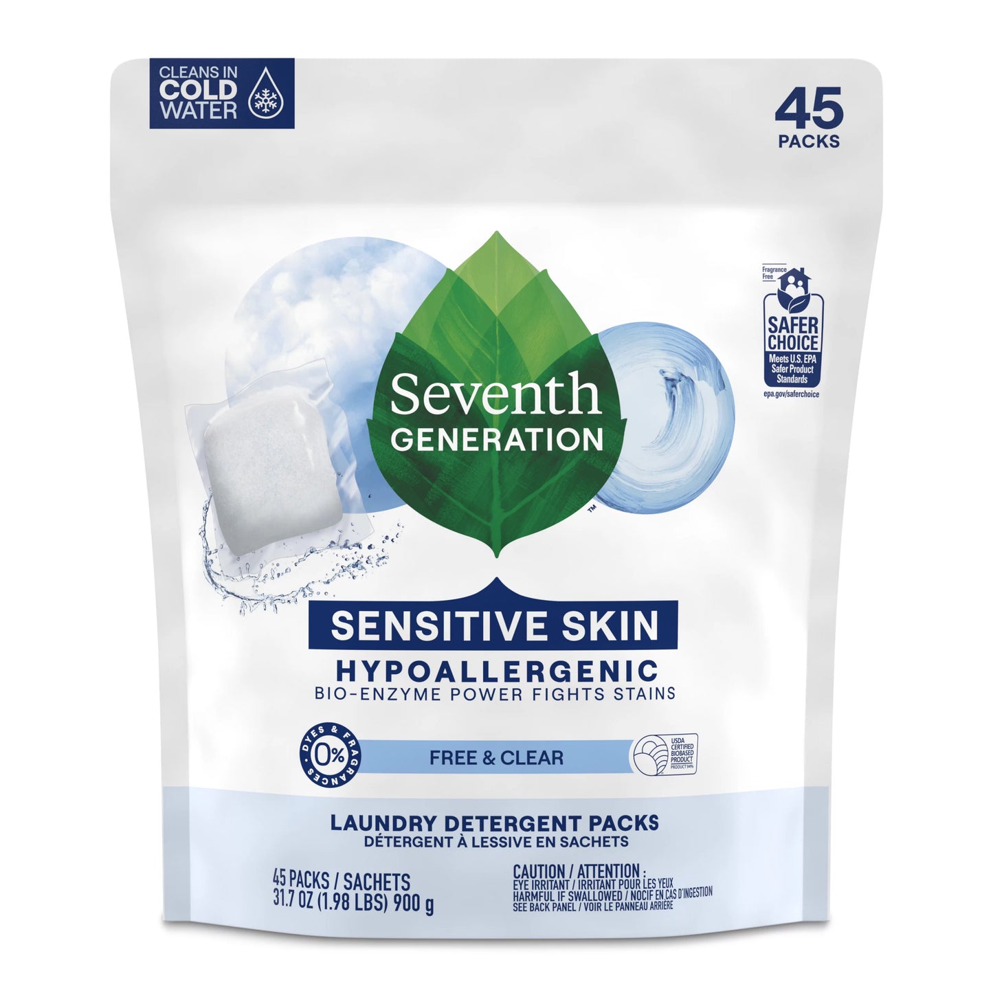 Seventh Generation Free & Clear Laundry Detergent Packs 45 ct.