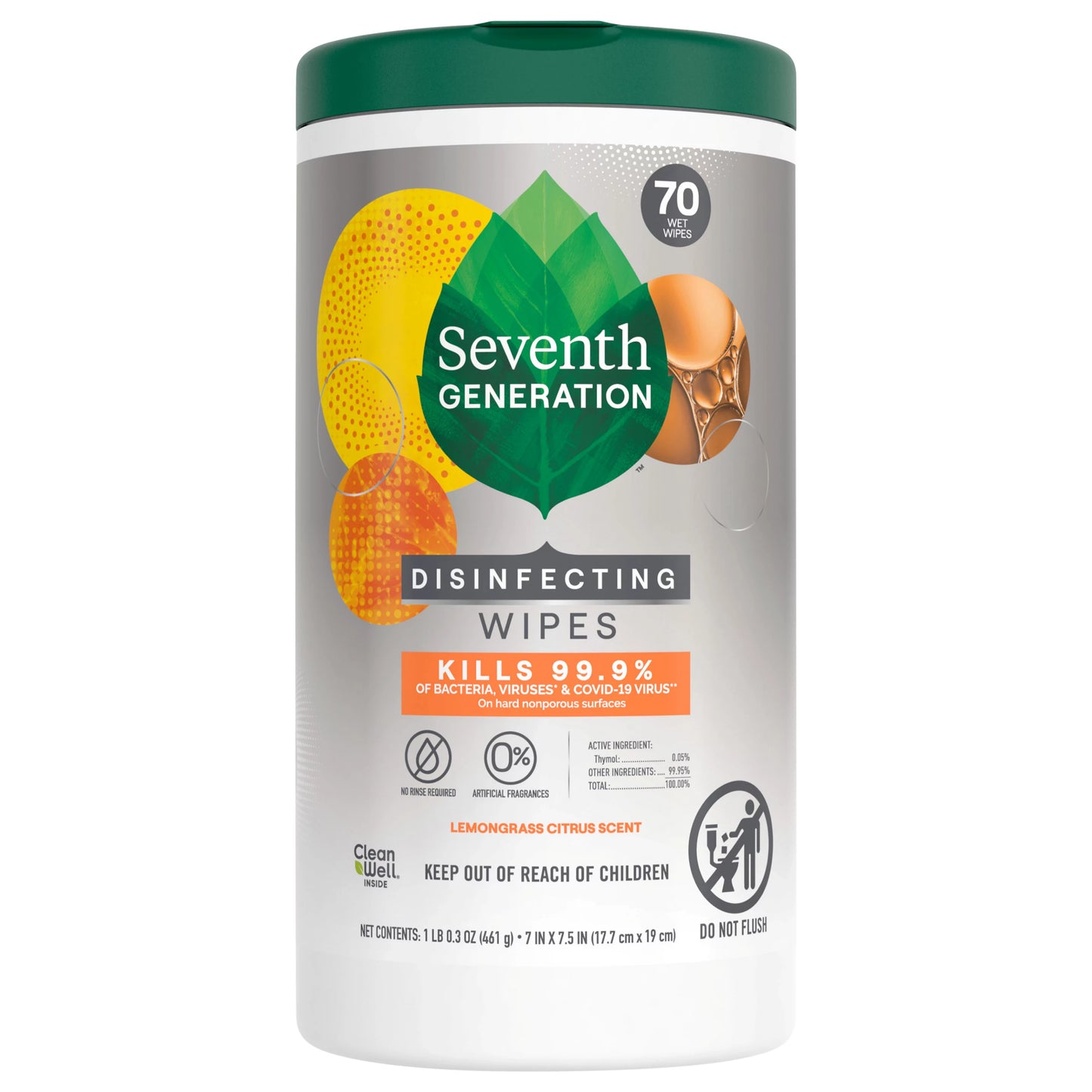 Seventh Generation Lemongrass Citrus Scent Disinfecting Wipes 70 ct.