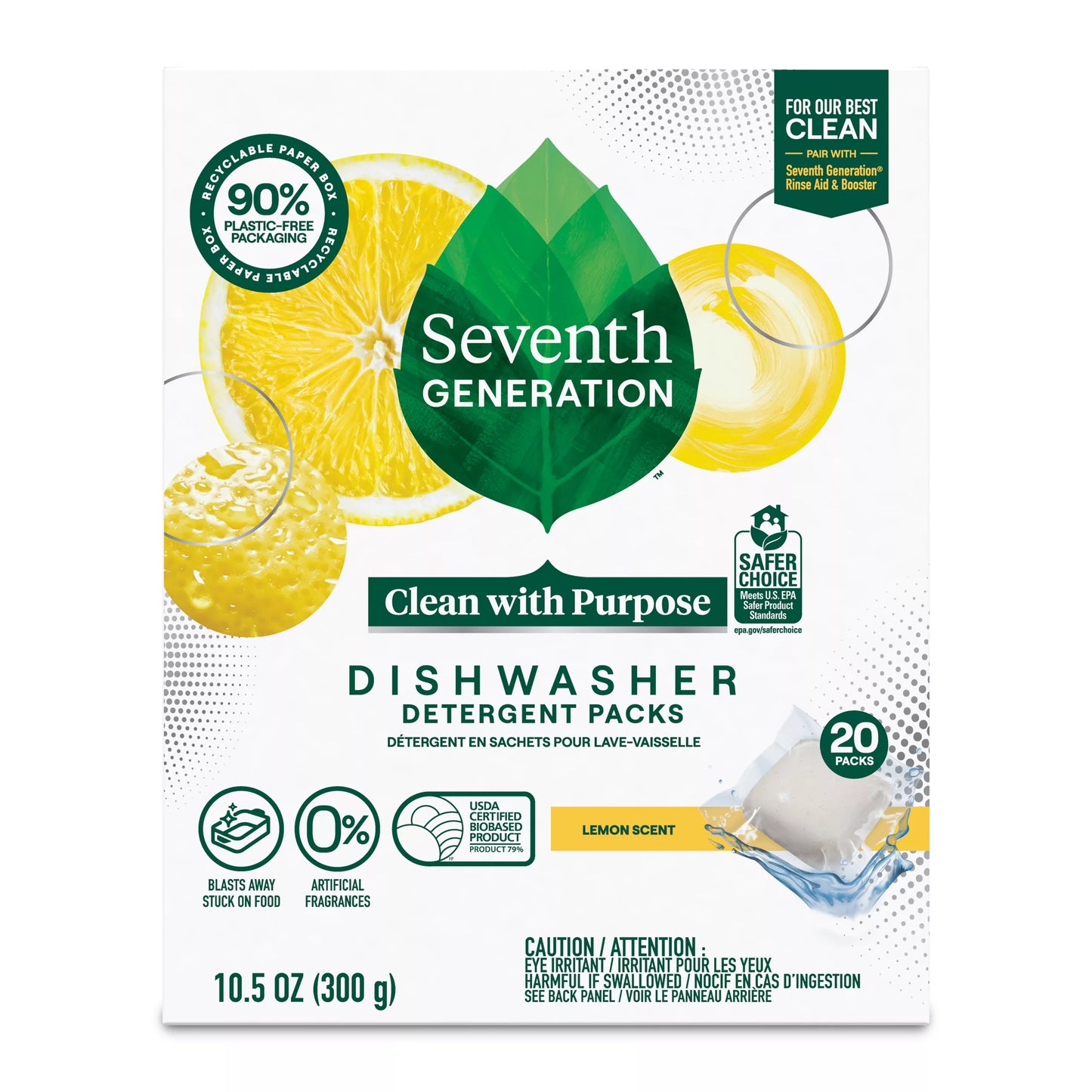 Seventh Generation Lemon Scent Dishwasher Detergent Packs 20 ct.
