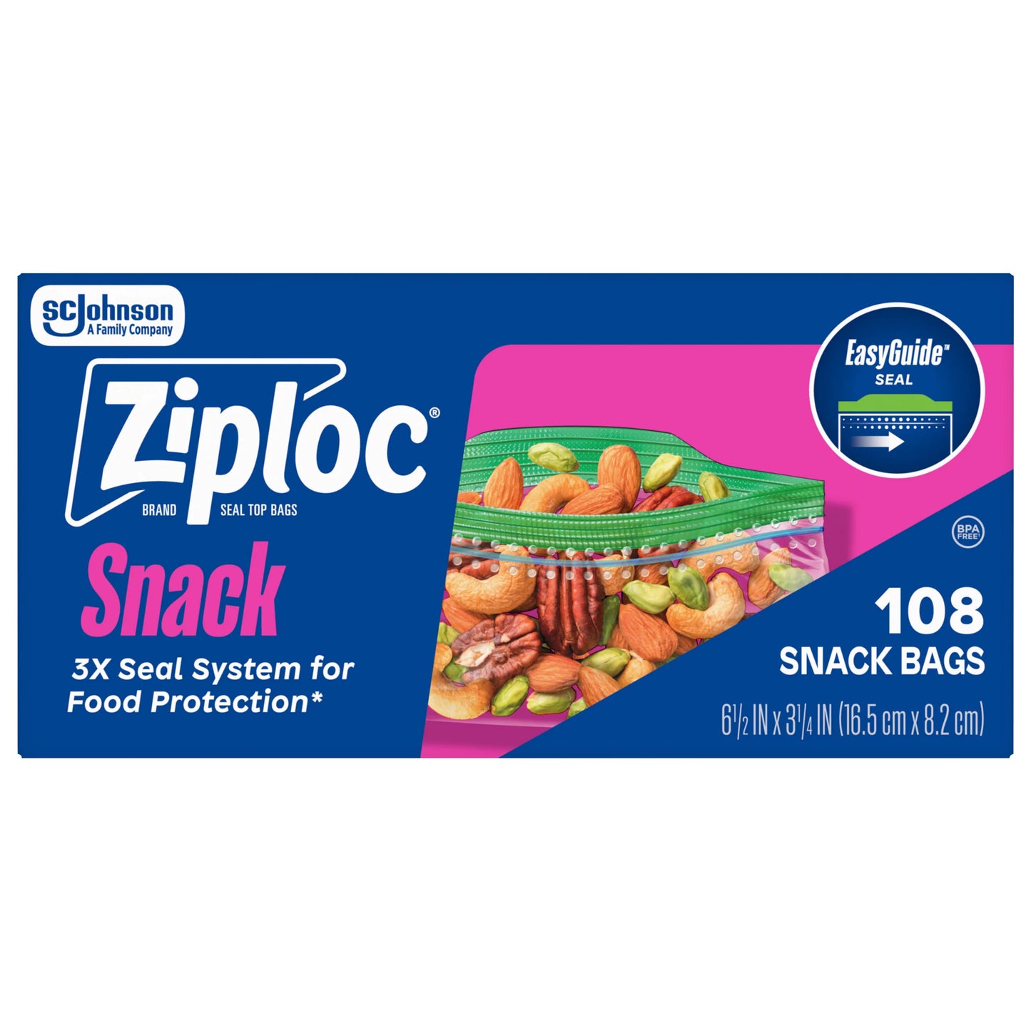 Ziploc Brand Snack Bags with EasyGuide Texture, Grip 'n Seal Technology 108 ct.