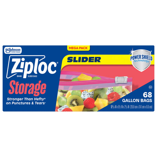Ziploc Brand Storage Slider Gallon Bags, Power Shield Technology, Expandable Bottom 68 ct.