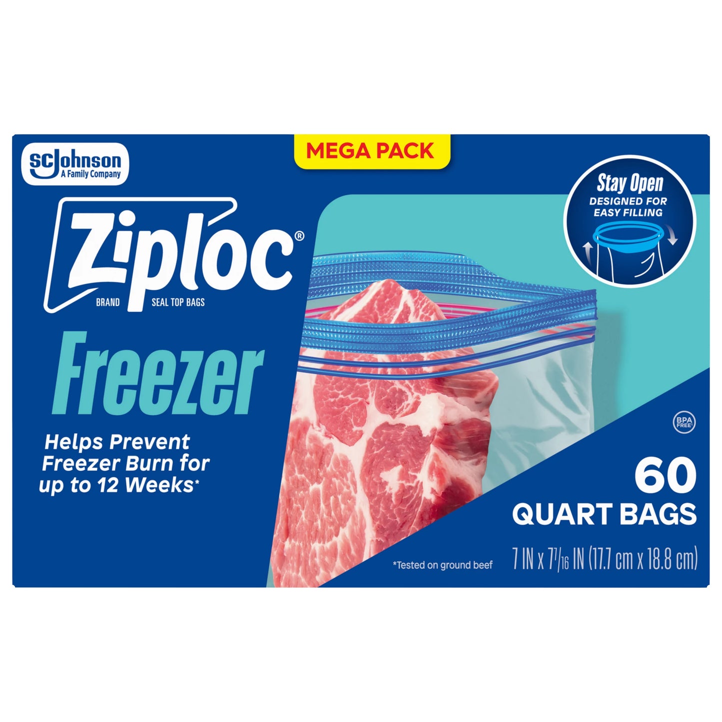 Ziploc Seal Top Bags, Freezer, Quart, Mega Pack 60 ct.
