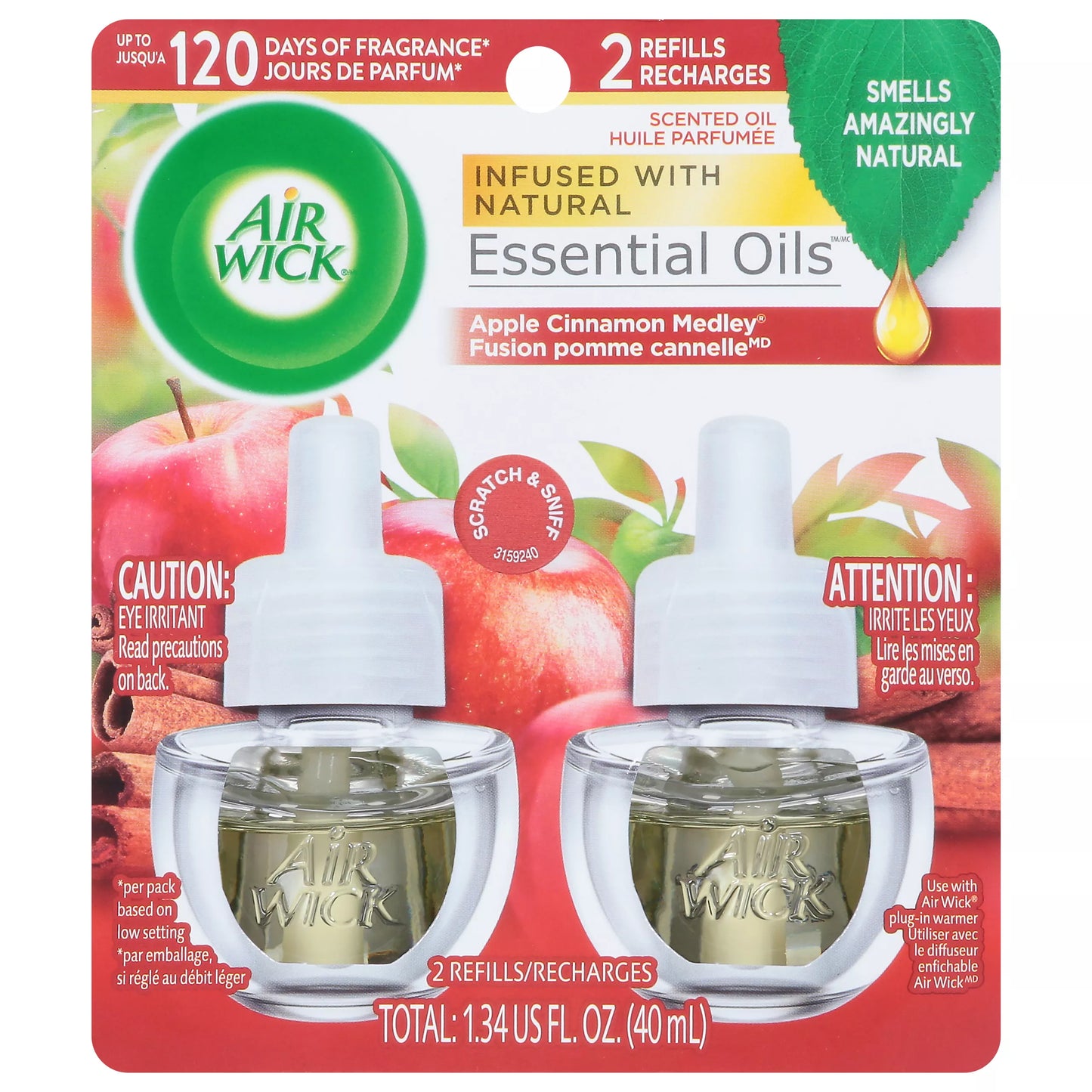 Air Wick Essential Oils Scented Oil Refills, Apple Cinnamon Medley 1.34 fl. oz.