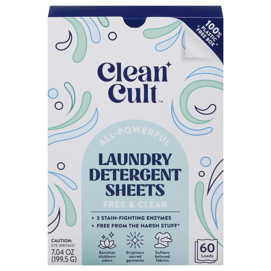 Cleancult Laundry Detergent Sheets, All-Powerful, Free & Clear 60 ct.