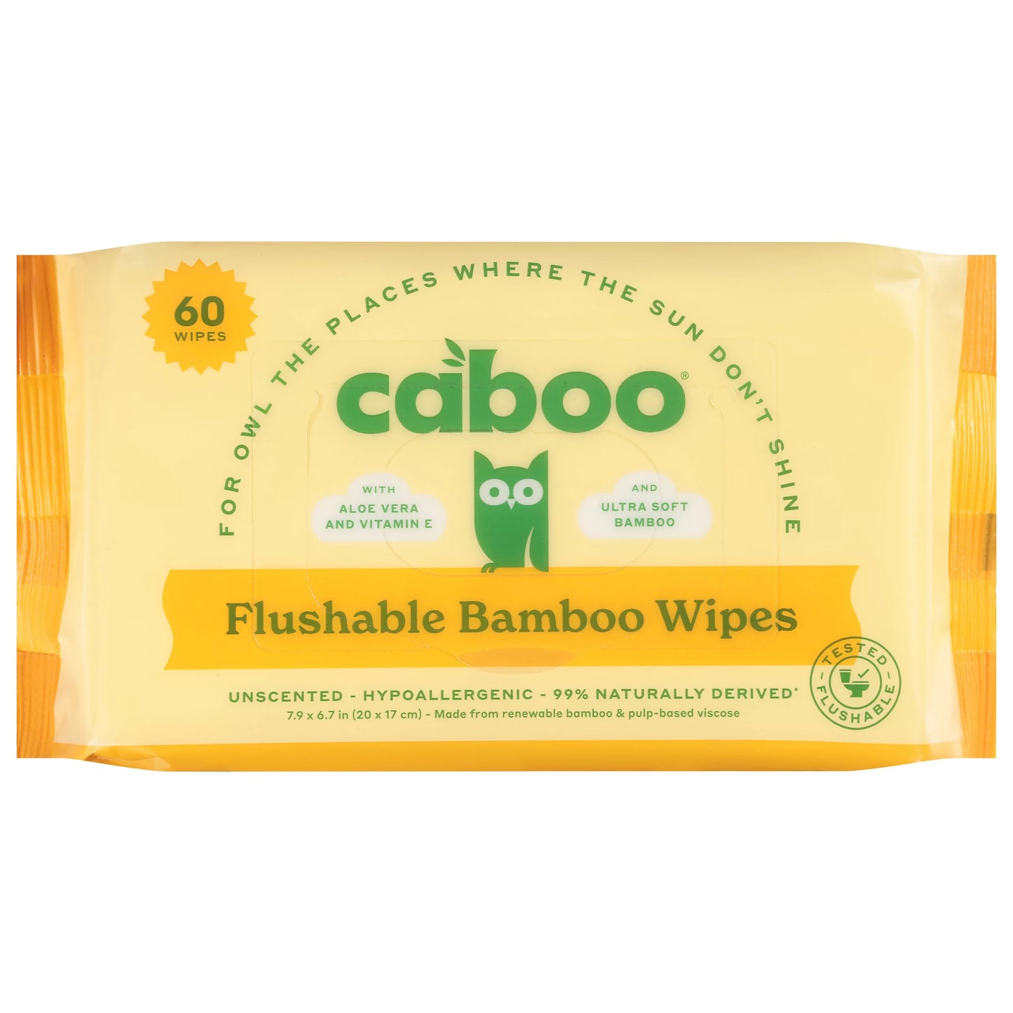 Caboo Bamboo Wipes, Unscented, Hypoallergic, Flushable 60 ct.