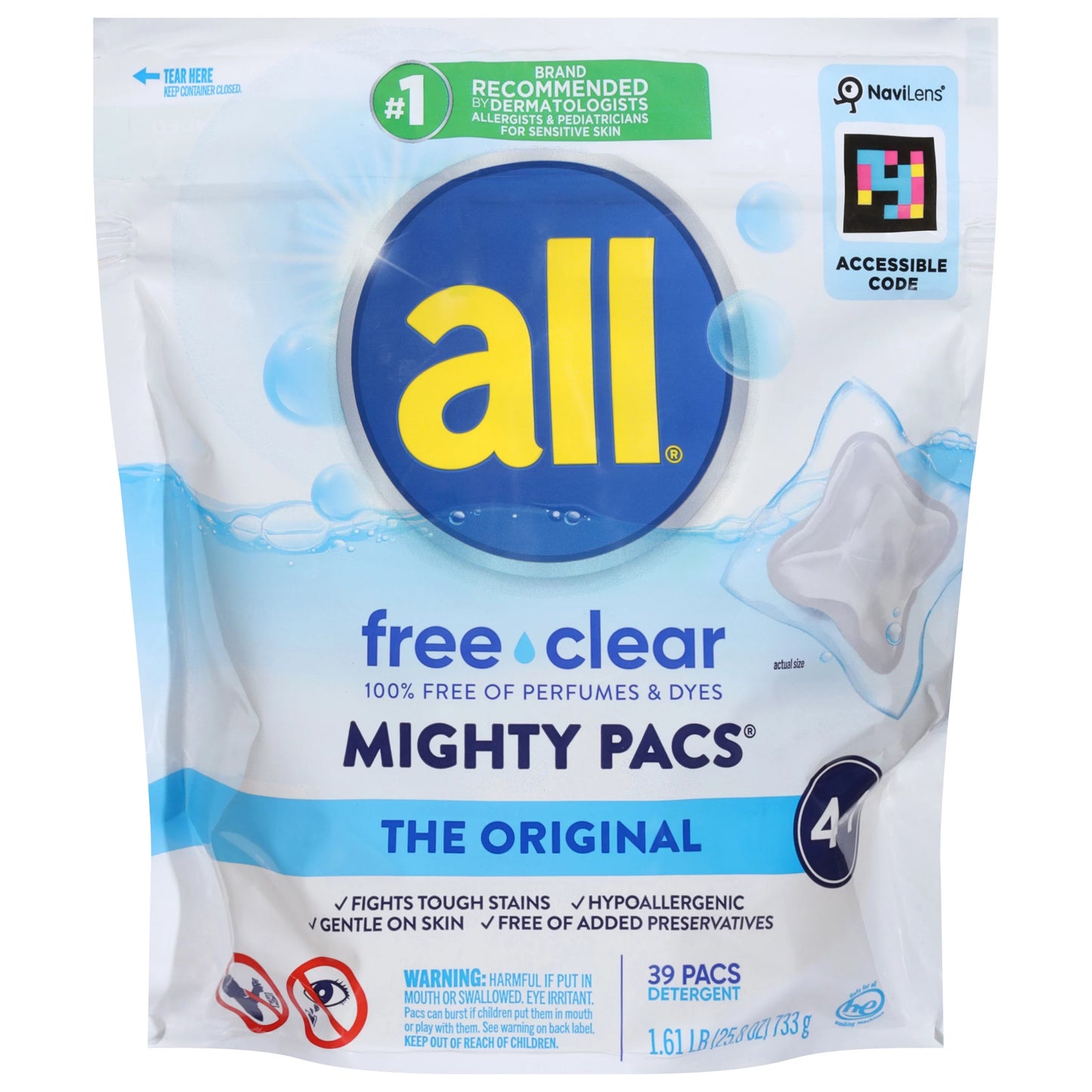 All Mighty Pacs The Original Free Clear 4 in 1 Detergent 39 ct.