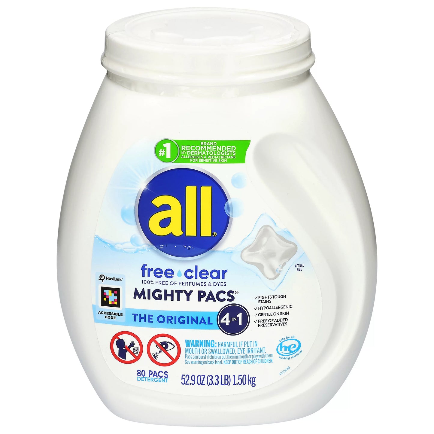 all Mighty Pacs Pacs Free & Clear Detergent 80 ct.