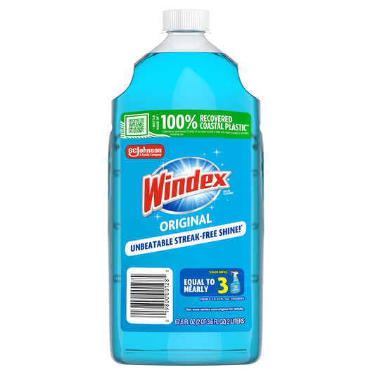 Windex Glass Cleaner Refill, Original Blue, 2 L 67.6 fl. oz.