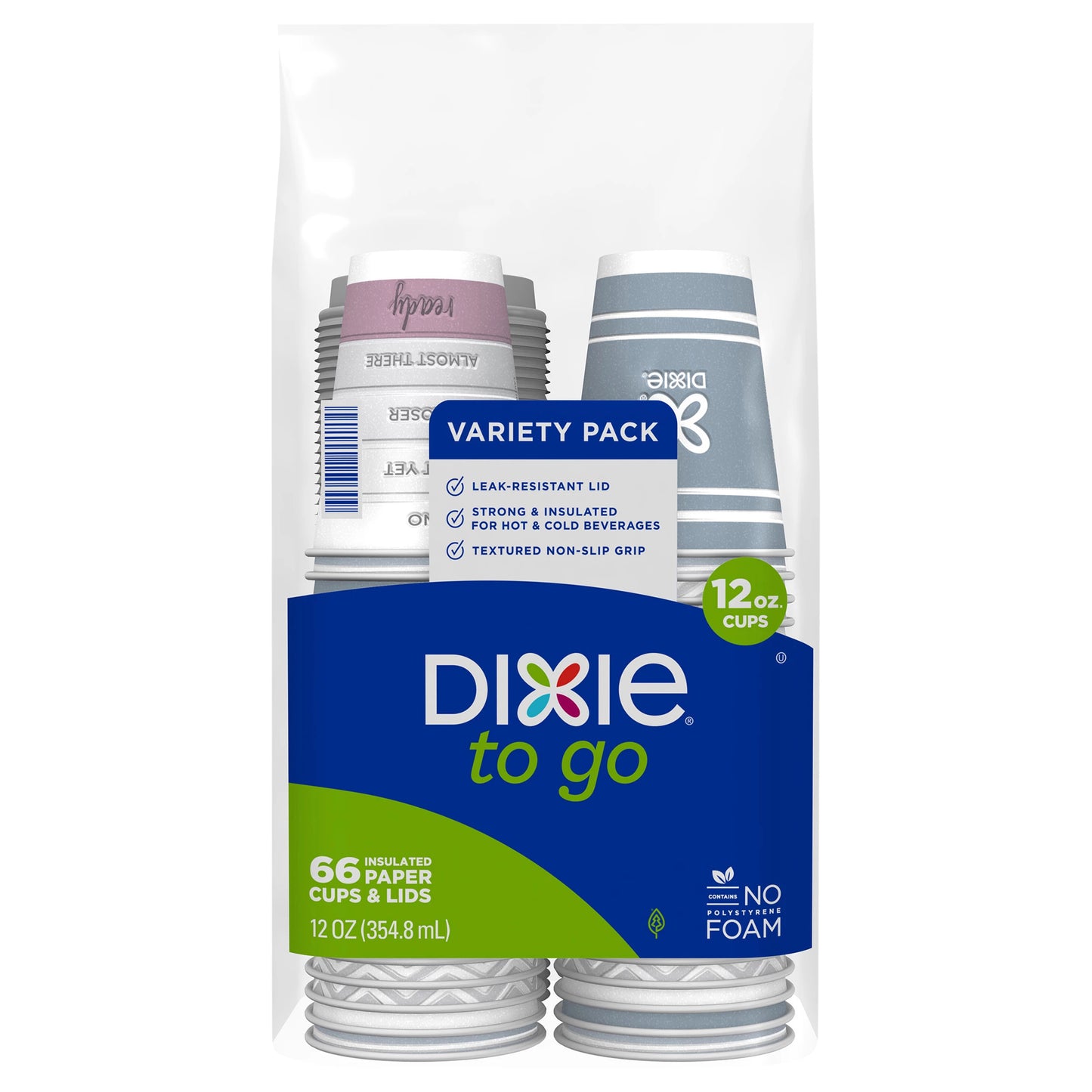 Dixie To Go Paper Cups & Lids, Insulated, 12 Ounce, Variety Pack 66 ct.