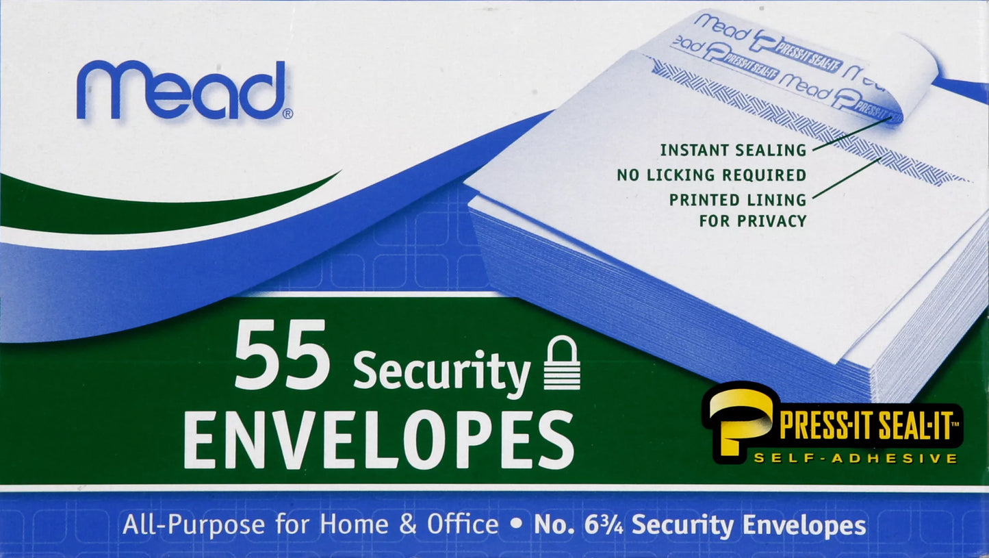 Mead Press-It Seal-It Envelopes, Security 55 ct.
