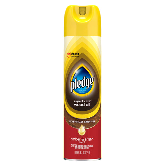 Pledge Moisturizing Wood Oil, Furniture Reviving Spray, Amber & Argan Scent, 9.7oz 9.7 ounce