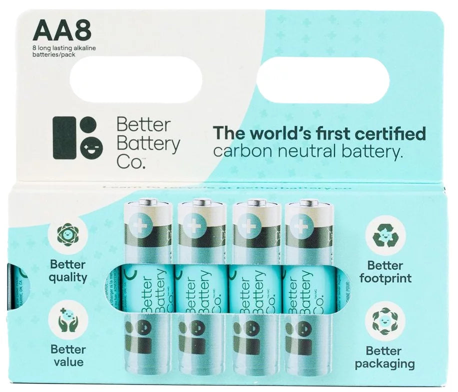 Better Battery Co. AA8 Pack – High-Performance, Certified Carbon Neutral Alkaline Batteries 8 each