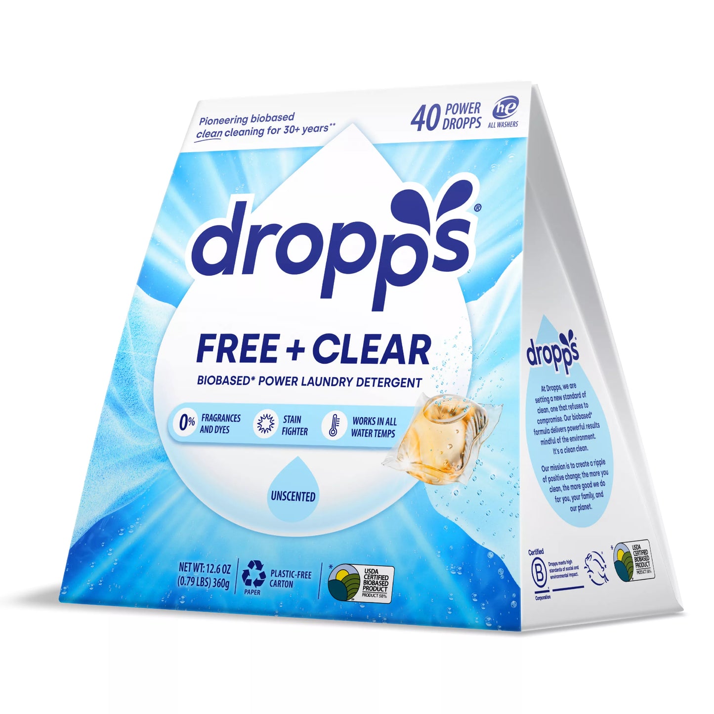 Dropps Biobased Free & Clear Laundry Detergent Pods - Unscented 40 ct.